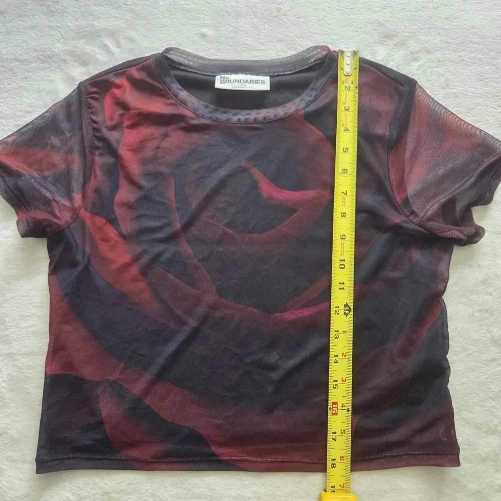 Y2K No Boundaries Two Piece Crop Shirt Skirt Mesh Dark Rose Short Sleeve Sz Lg